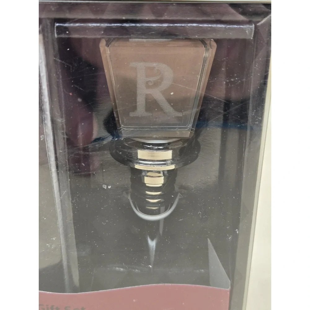 Cypress Home Gift Set Etched Glass Wine Stopper Letter‎ R Monogram/w 120 Napkins
